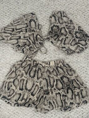 SHEIN Beige and Black Snake-Print Two-Piece Swim Coverup Set